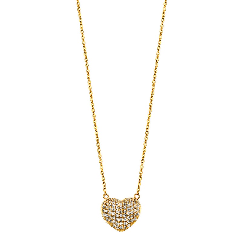 14K Gold Heart Cz Pendant Chain Necklace - 17+1'