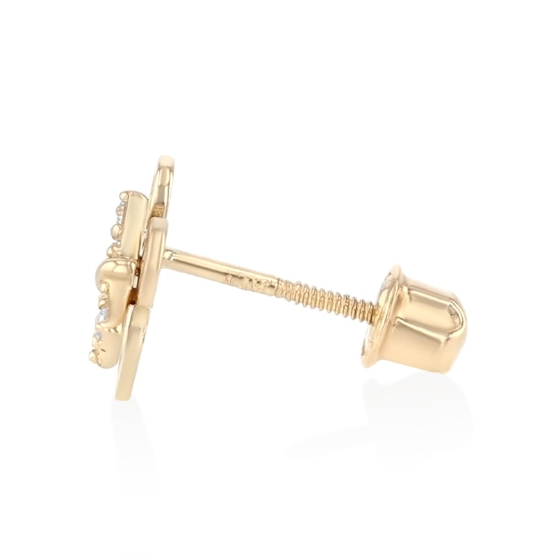 14K Gold Cz Cute Cat Kitten Stud Earrings