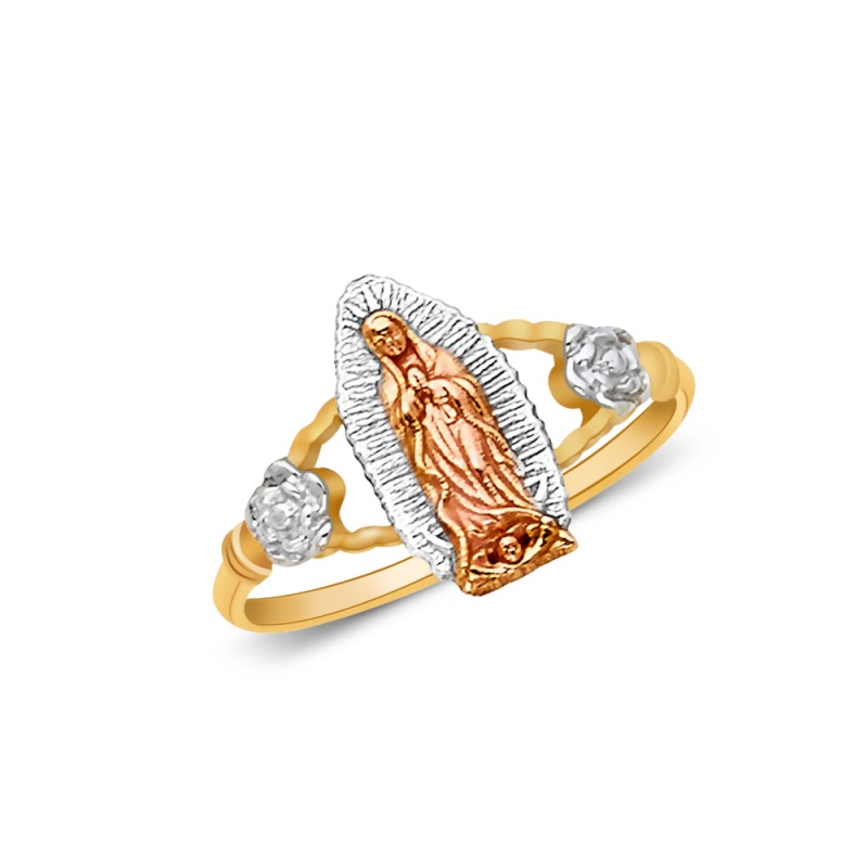 14K Solid Gold Religious Ring With Flowers