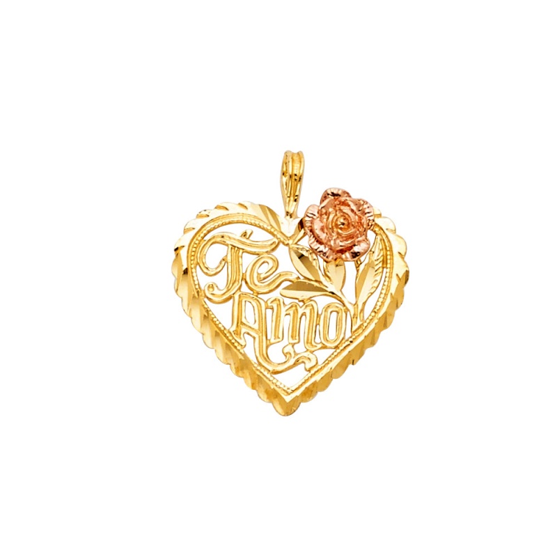 14K Gold Te Amo Heart Charm Pendant
