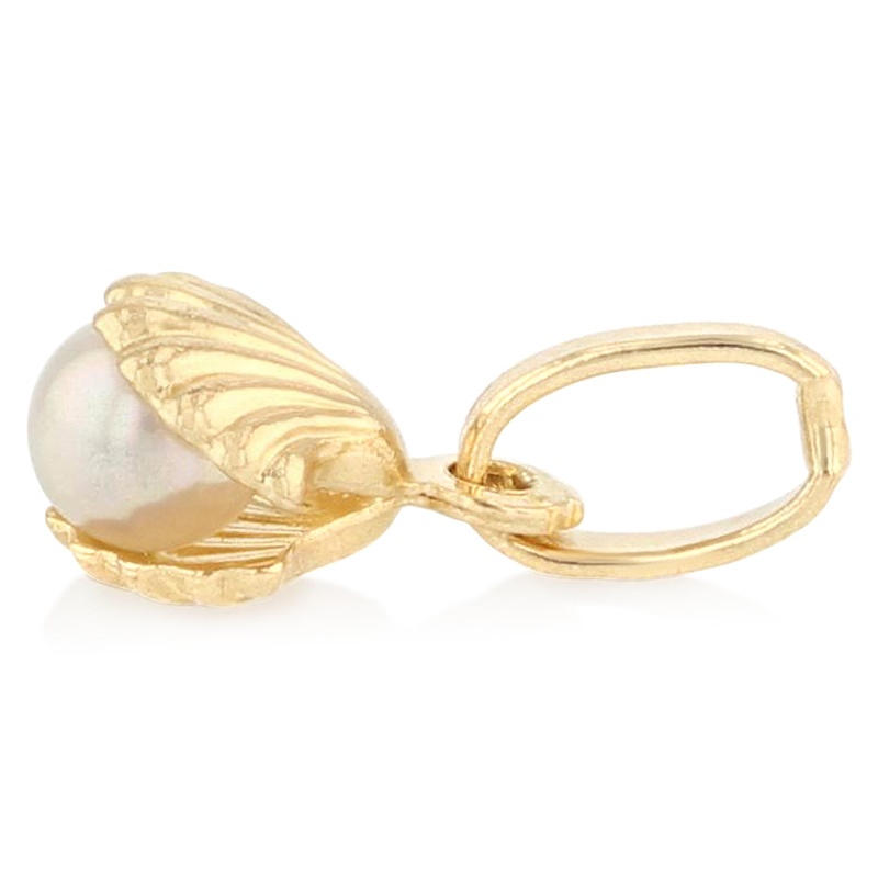 14K Gold Clam Shell With Fresh Water Cultured Pearl Charm Pendant