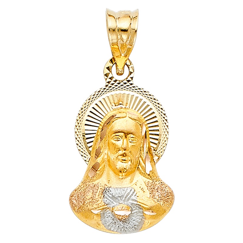 14K Gold Diamond Cut Jesus Stamp Religious Pendant