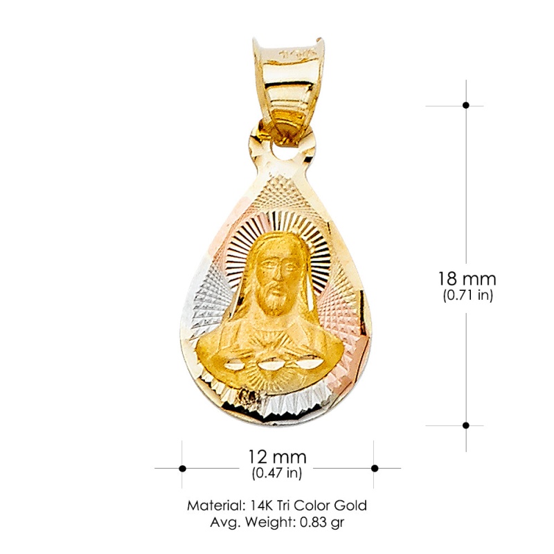 14K Gold Religious Jesus With Heart Stamp Charm Pendant