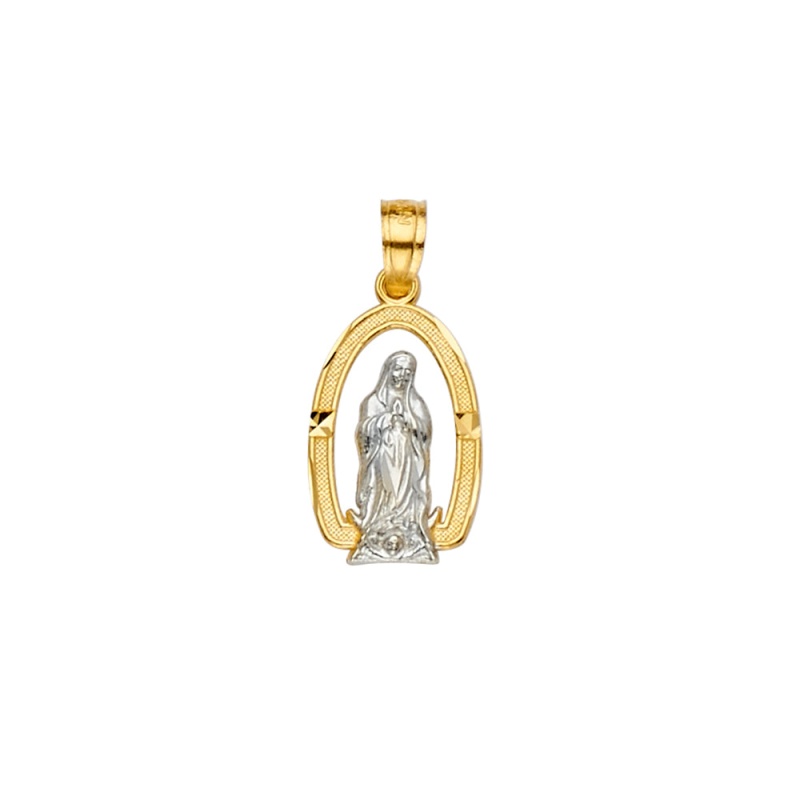 14K Gold Mexican Cz Guadalupe Medal Religious Pendant