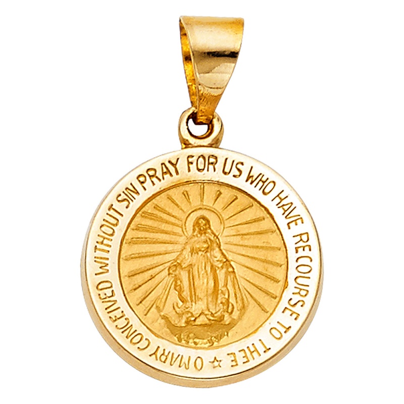 14K Gold Religious Milagrosa Charm Pendant