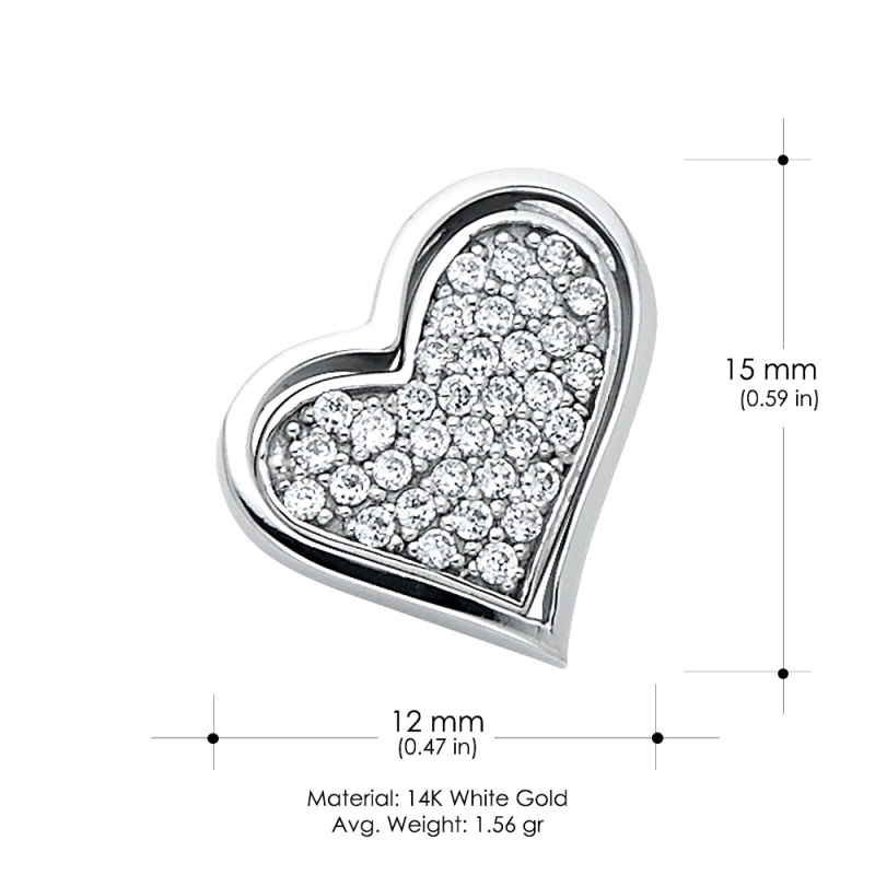 14K Gold Tilted Love Heart Cz Studded Charm Pendant