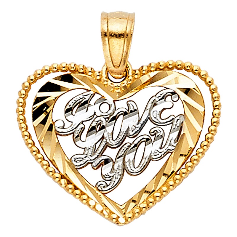 14K Gold ' I Love You' Heart Charm Pendant