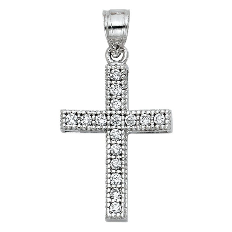 14K Gold Fancy Cross Cz Studded Religious Pendant