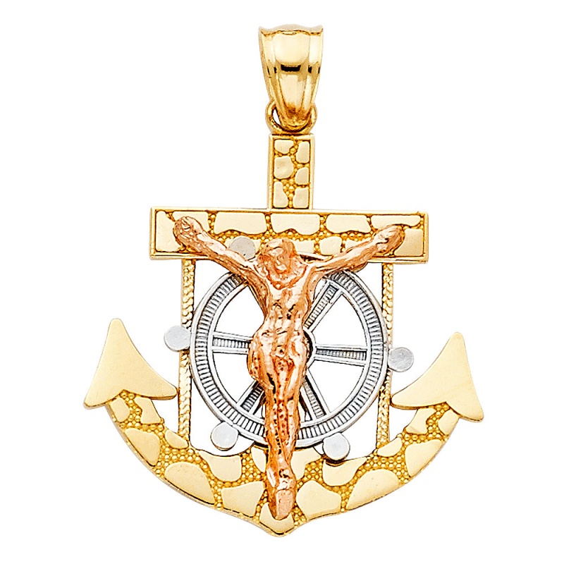 14K Gold Mariner Religious Crucifix Charm Pendant