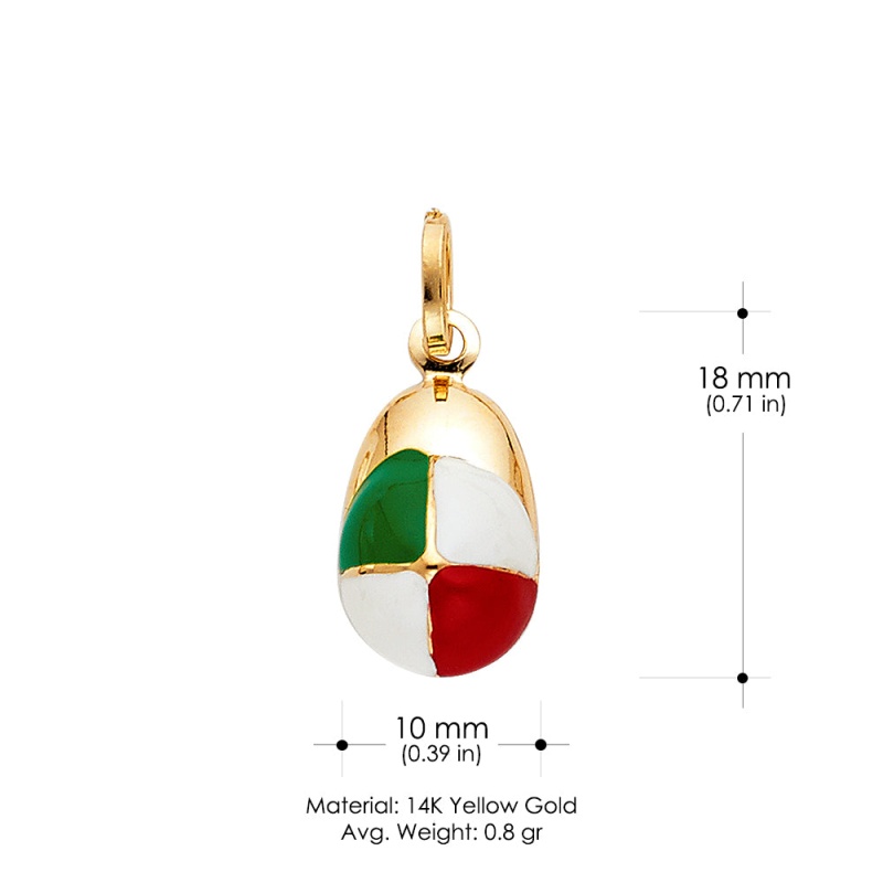 14K Gold Red Green & Hat Enamel Charm Pendant