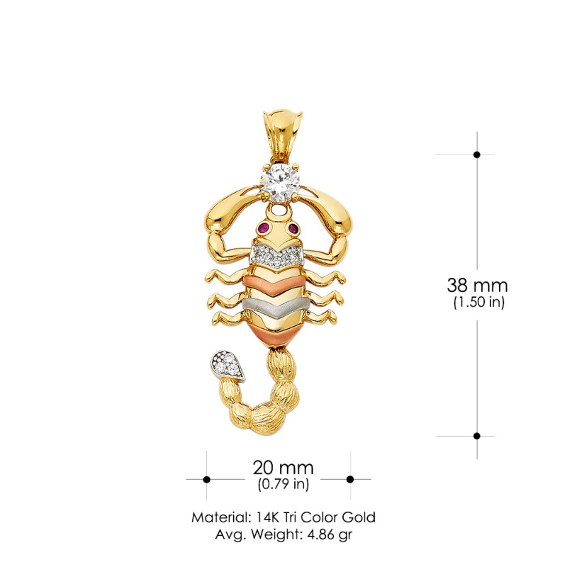 14K Gold Cz Scorpion Charm Pendant
