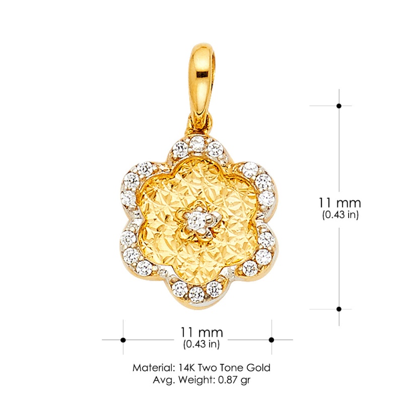 14K Gold Flower Cz Charm Pendant