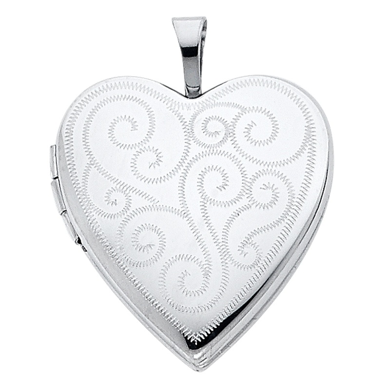 14K Gold Engraved Fancy Heart Locket Charm Pendant