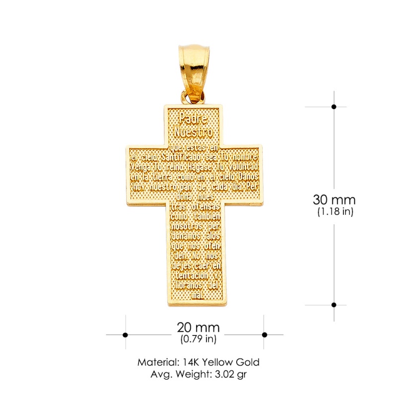 14K Gold Padre Nuestro Religious Cross Charm Pendant