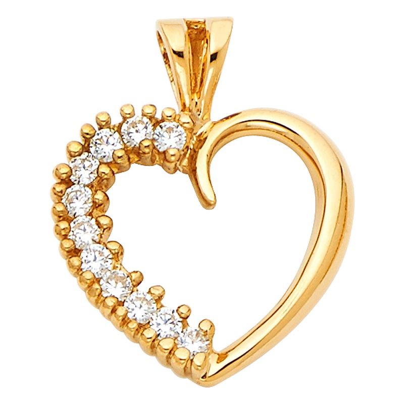 14K Gold Cz Heart Charm Pendant