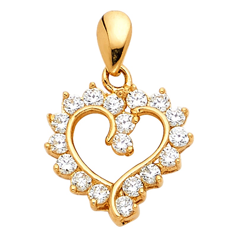 14K Gold Open Fancy Heart Cz Charm Pendant