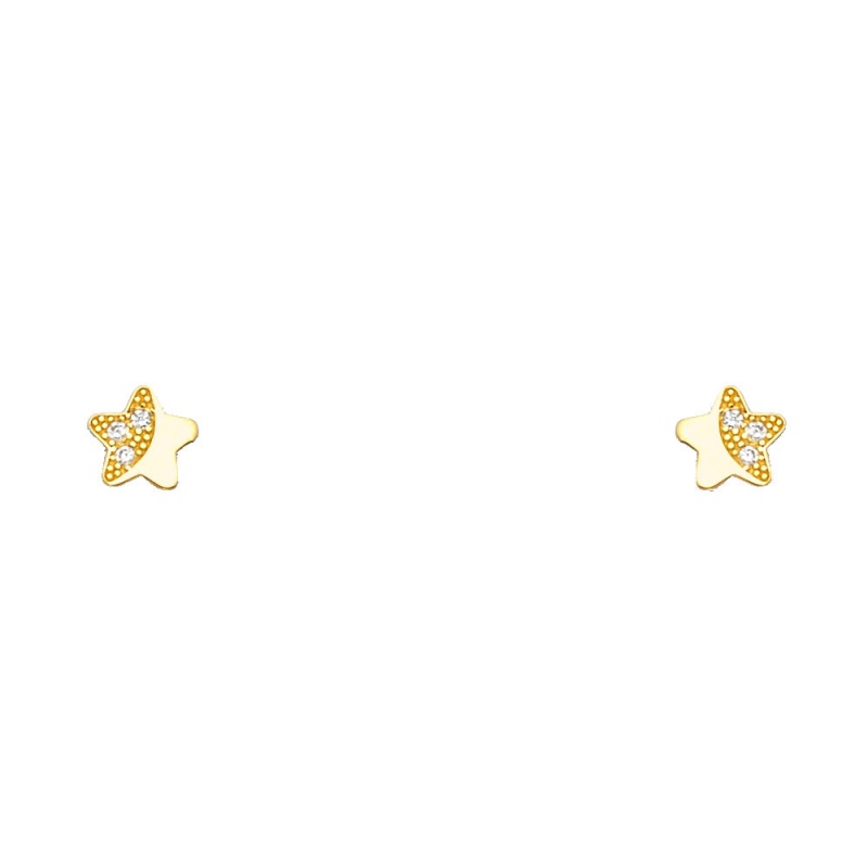 14K Gold Cz Cute Tiny Star Stud Earrings