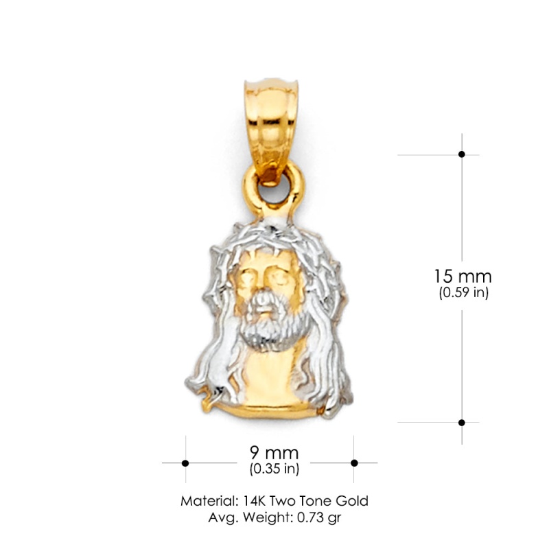 14K Gold Jesus Face Religious Pendant
