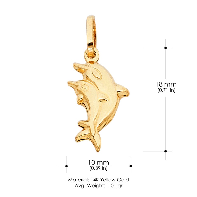 14K Gold Double Dolphin Prosperity Charm Pendant