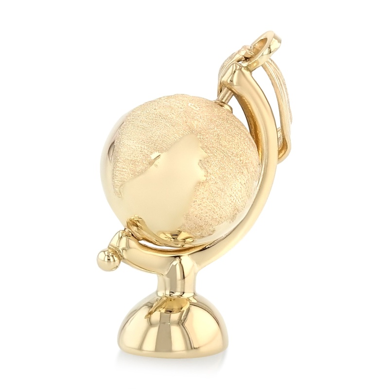 14K Gold Earth Globe Traveler's Charm Pendant