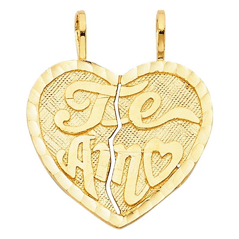 14K Gold Te Amo Heart 2 Piece Charm Pendant