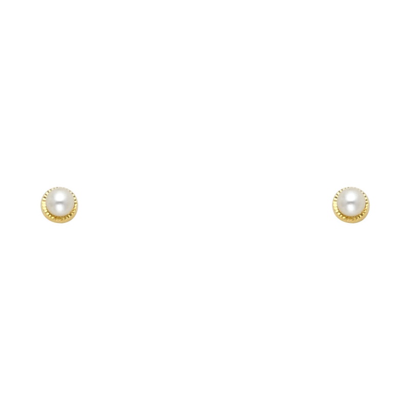 14K Gold Diamond Cut Round Pearl Stud Earrings (2.7Mm)