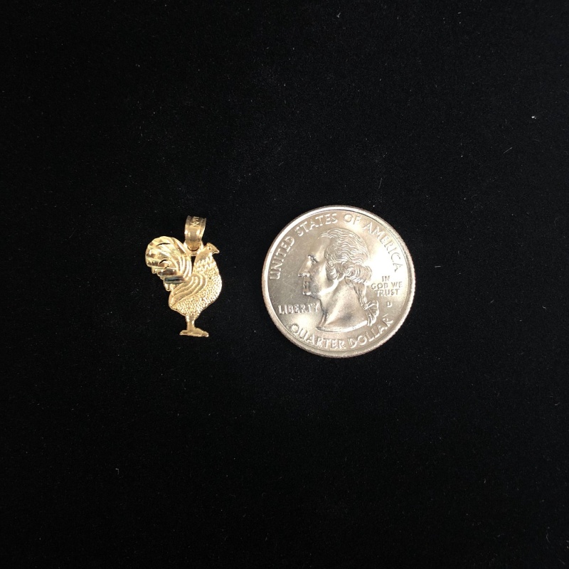 14K Gold Rooster Charm Pendant
