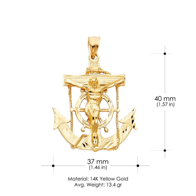 14K Gold Mariner Religious Crucifix Charm Pendant