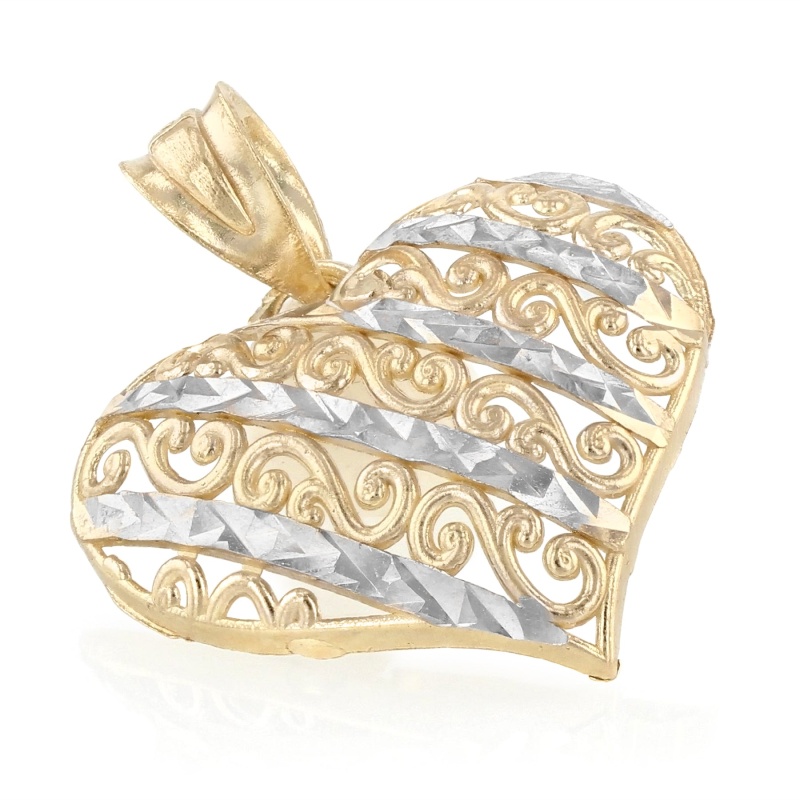14K Gold Fancy Design Heart Charm Pendant