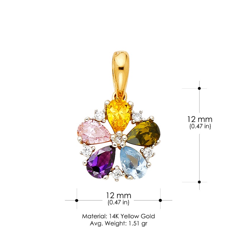 14K Gold Cz Flower Charm Pendant