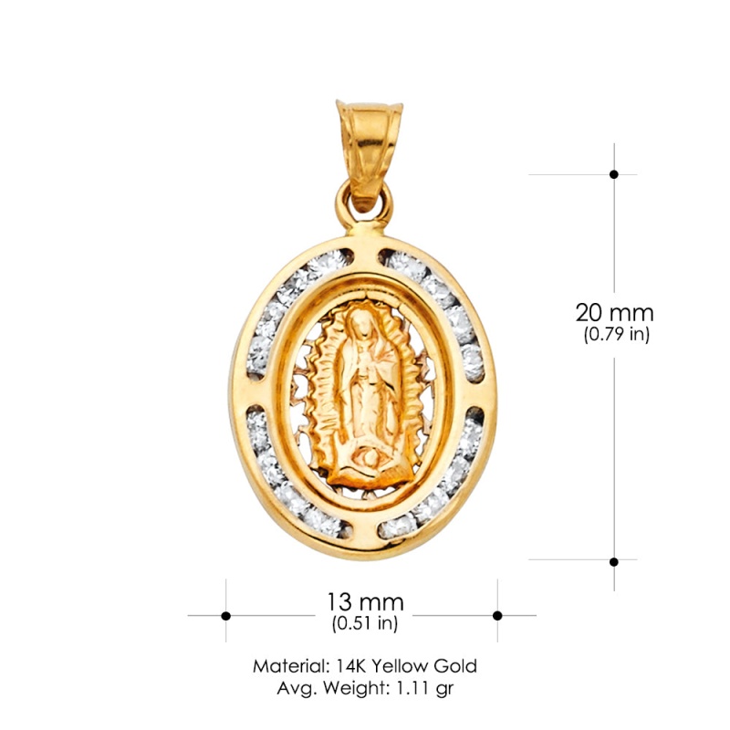 14K Gold Guadalupe Cz Religious Pendant