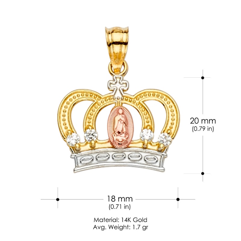 14K Gold Guadalupe Crown Cz Charm Pendant