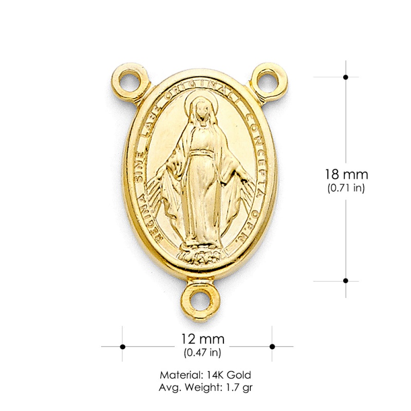 14K Gold Religious Milagrosa Medal For Rosario Charm Pendant