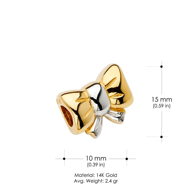 14K Gold Ribbon Bow Slider Mix & Match Charm Pendant