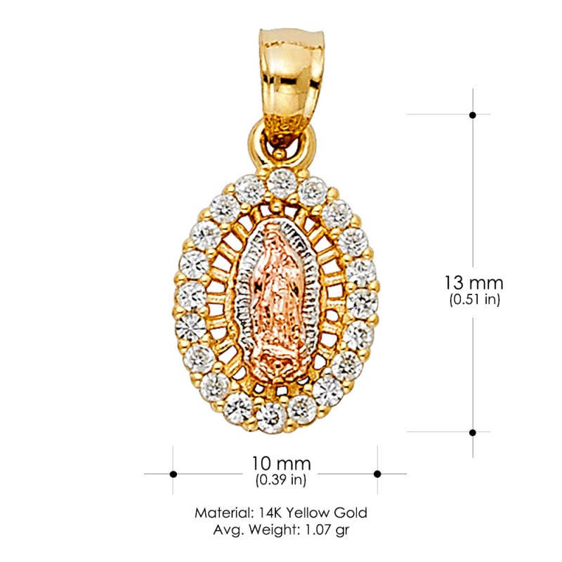 14K Gold Religious Guadalupe Cz Charm Pendant