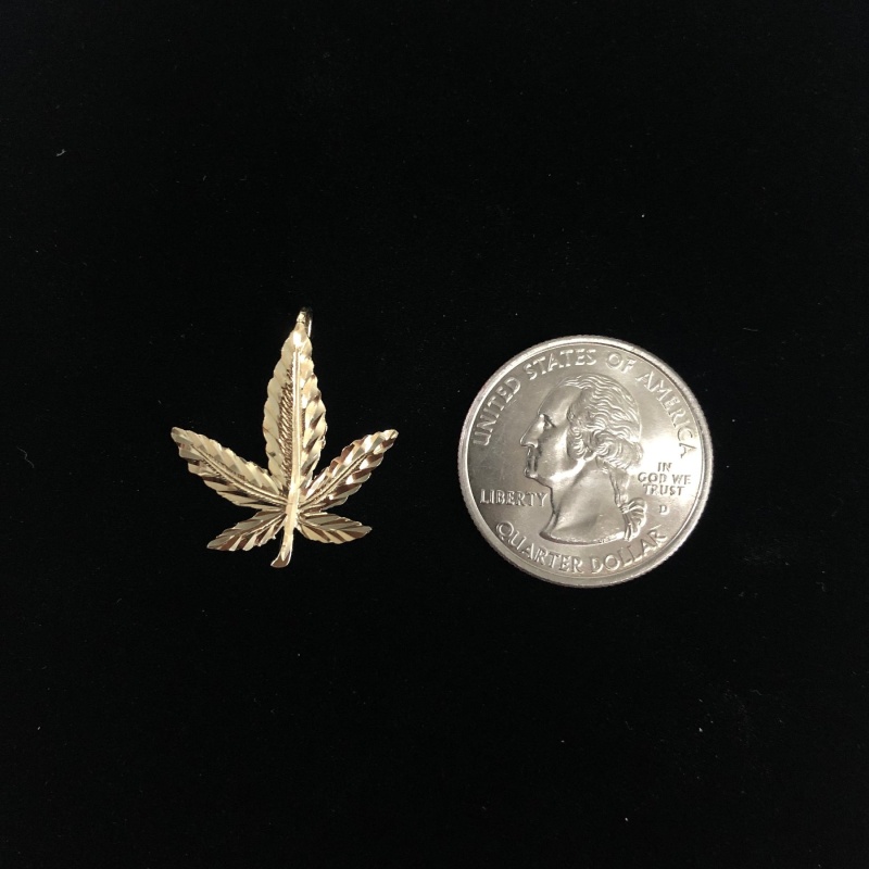 14K Gold Marijuana Leaf Charm Pendant