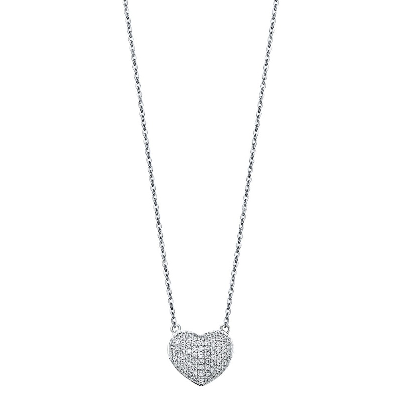 14K Gold Heart With Micro Pave Cz Pendant Chain Necklace - 17+1'