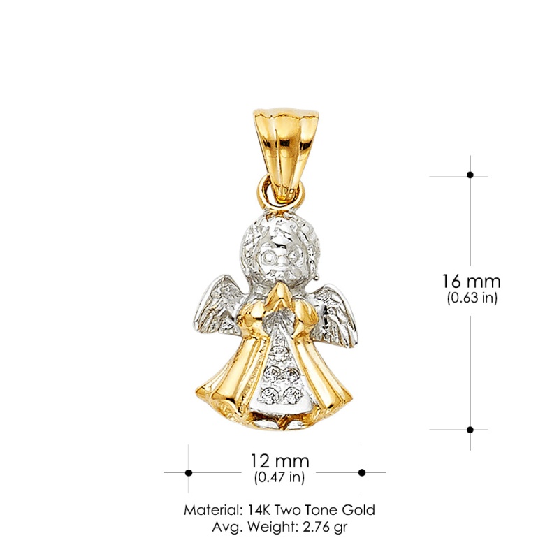 14K Gold Cz Angel Charm Pendant