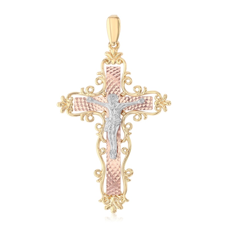 14K Gold Religious Crucifix Charm Pendant