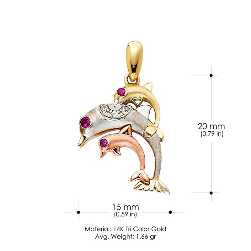 14K Gold Cz Dolphin Charm Pendant