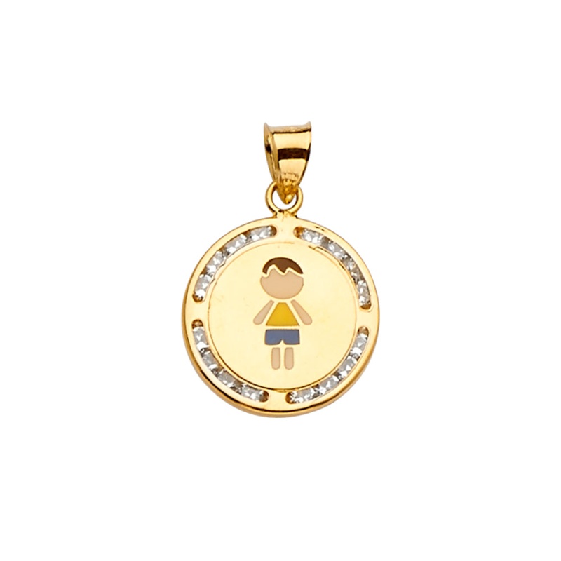 14K Gold Cz Enamel Boy Charm Pendant