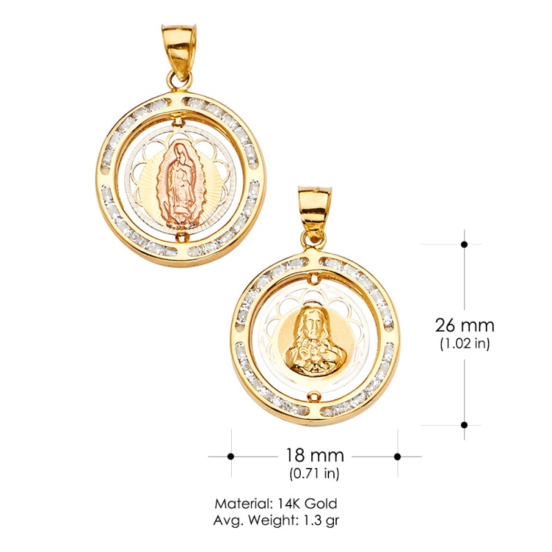 14K Gold Spinning Medal Religious Pendant
