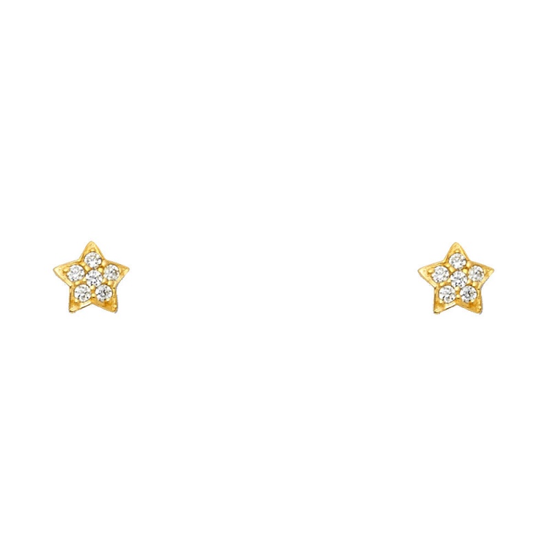 14K Gold Cz Star Stud Earrings