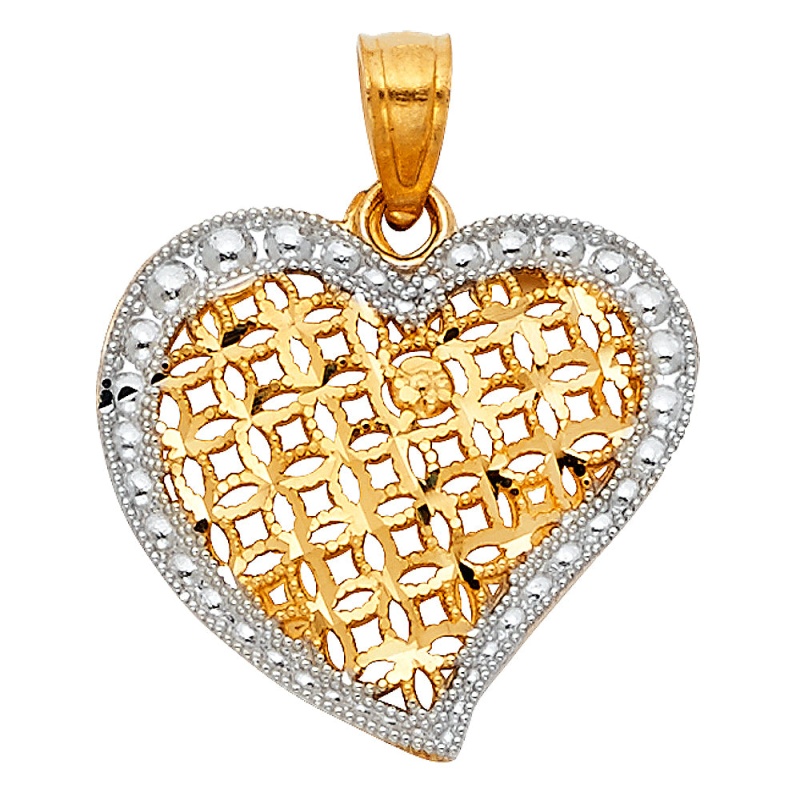 14K Gold Fancy Heart Charm Pendant