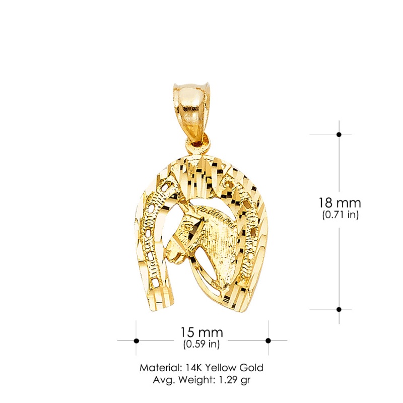 14K Gold Lucky Horseshoe Charm Pendant
