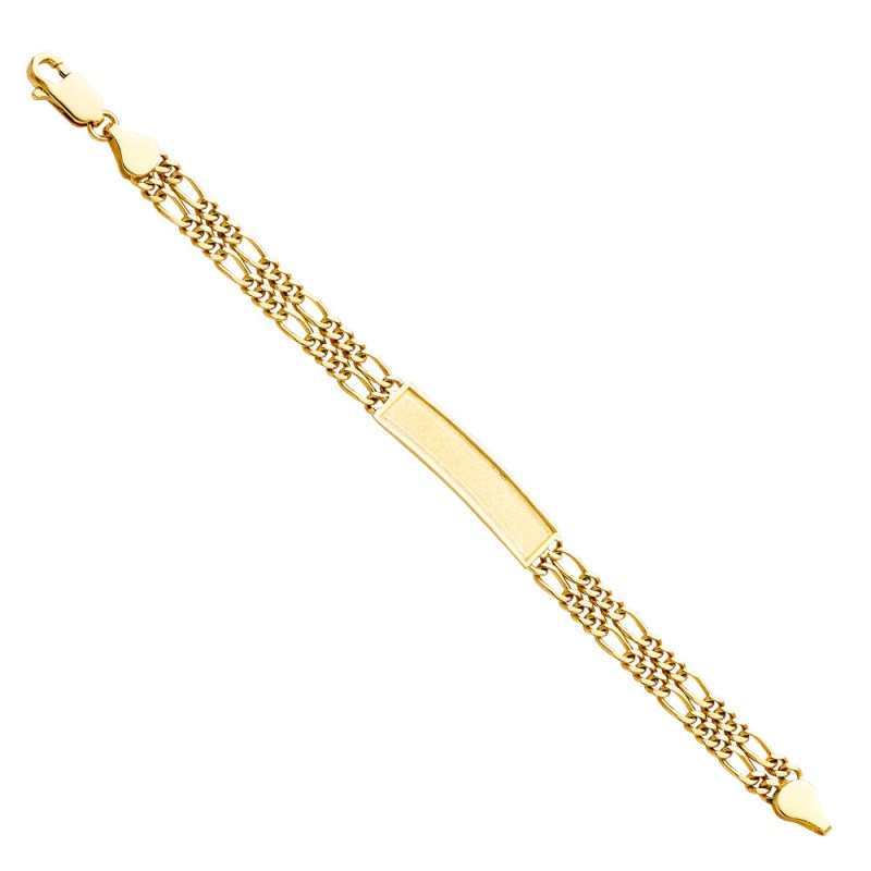 14K Solid Gold 2L Figaro Frame Junior Id Bracelet - 6'