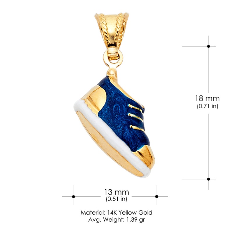 14K Gold Sneaker Blue Color Enamel Charm Pendant
