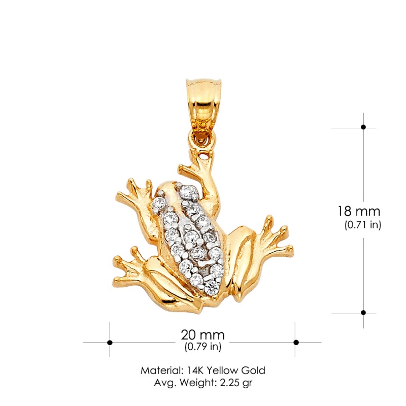 14K Gold Cz Frog Charm Pendant