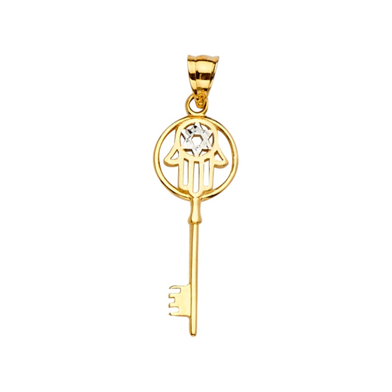 14K Gold Hamsa With Key And Star Charm Pendant