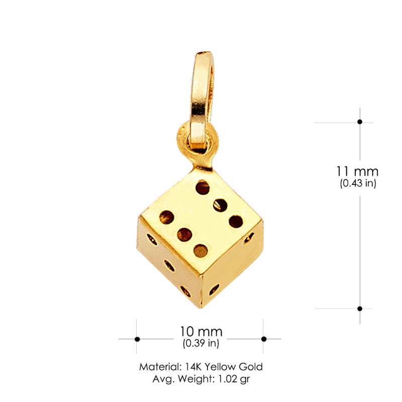 14K Gold Dice Charm Pendant